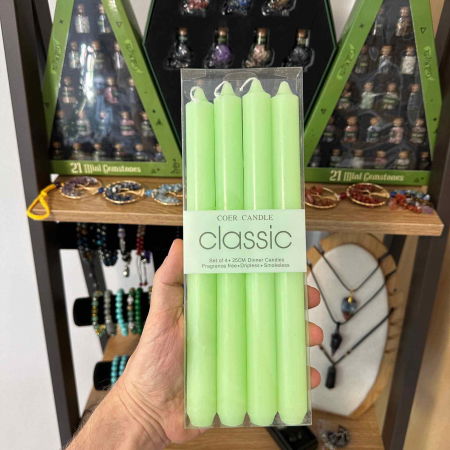 Set 4 Lumanari drepte verde lime de 25 cm - Lumanari  fara picurare si fara parfum - Perfecte ca lumanari pentru cina, ocazii speciale [1]
