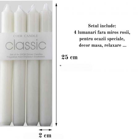 Set 4 Lumanari albe drepte de 25 cm - Lumanari fara picurare si fara parfum - Perfecte ca lumanari pentru cina, ocazii speciale [2]
