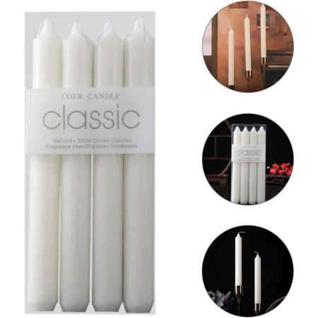 Set 4 Lumanari albe drepte de 25 cm - Lumanari fara picurare si fara parfum - Perfecte ca lumanari pentru cina, ocazii speciale [3]
