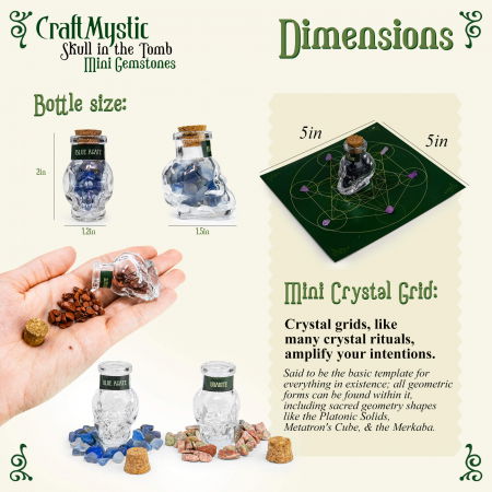 Set 14 Mini Cristale Naturale in sticlute cu forma de craniu – Un cadou perfect pentru incepatori in magie si vindecare spirituala -  Cristale si pietre chakra Wiccan [5]