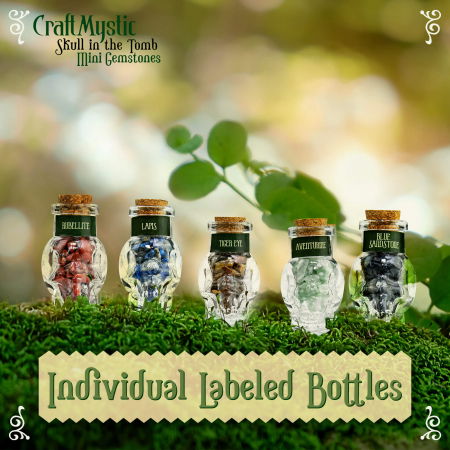 Set 14 Mini Cristale Naturale in sticlute cu forma de craniu – Un cadou perfect pentru incepatori in magie si vindecare spirituala -  Cristale si pietre chakra Wiccan [8]