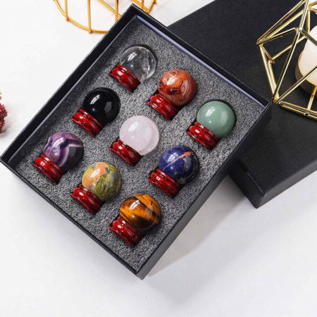 Set 9 sfere din cristale naturale – pentru decor feng shui,  meditatie, astrologie [1]