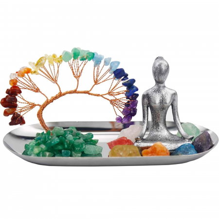 Set accesorii pentru meditatie spirituala cu 7 pietre semipretioase chakra, figurina yoga si bratara - Decor Feng Shui, ideal pentru o stare de liniste si relaxare [5]