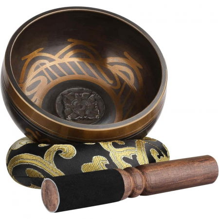 Set Bol Tibetan cantator prelucrat manual la poalele muntelui Himalaya - un percutor cu doua capete din lemn si piele, si o perna cusuta manual – ideal pentru energizare, purificare si meditatie [4]