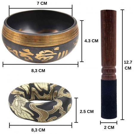 Set Bol Tibetan cantator prelucrat manual la poalele muntelui Himalaya - un percutor cu doua capete din lemn si piele, si o perna cusuta manual – ideal pentru energizare, purificare si meditatie [1]