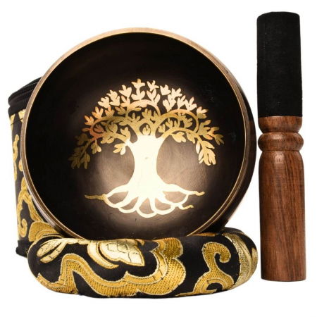 Instrumente și Accesorii Spirituale - Bol Tibetan Cantator 9.5 cm model arborele vietii Setul complet pentru meditatie si vindecare Relaxare profunda si echilibru energetic