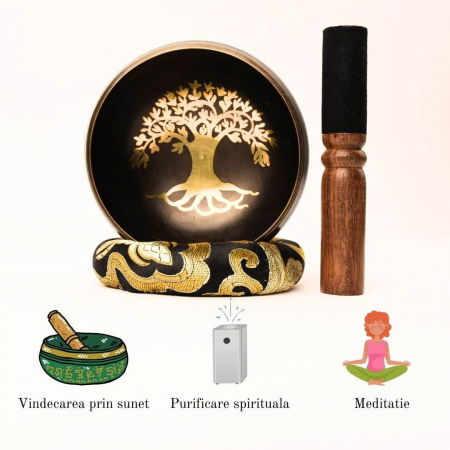 Bol Tibetan Cantator 9.5 cm model arborele vietii Setul complet pentru meditatie si vindecare Relaxare profunda si echilibru energetic [3]
