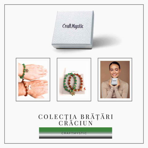 Set bratari cuplu Agat rosu, verde cu accesoriu Mos Craciun si fulg de nea - iubire si protectie [6]