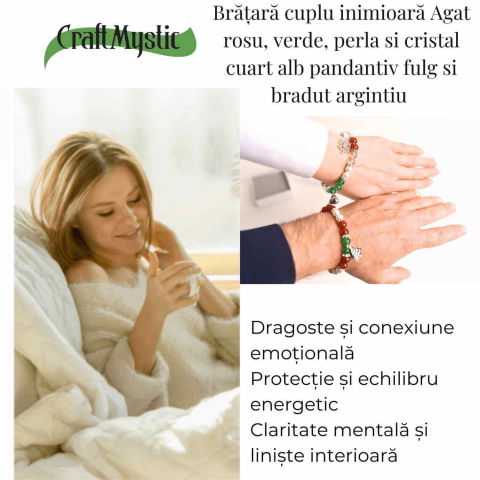 Set bratari cuplu naturale cu Agat, perla si cristal - iubire si echilibru [2]