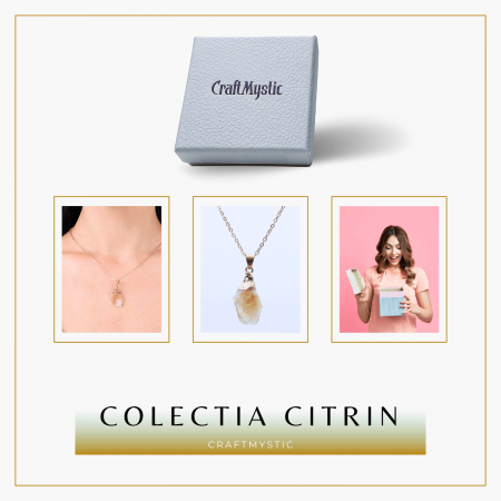 Colier ajustabil auriu cu pandantiv citrin brut - Energie si Claritate [6]