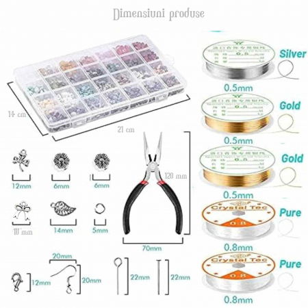 Set de Confectionare Bijuterii cu 28 de tipuri de Cristale Kitul Perfect pentru Copii si Pasionatii de Handmade [2]