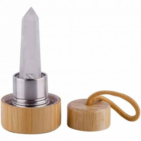 Sticla pentru apa cu varf cristal Cuart Roz si Bambus - Capacitate 500 ml si include husa de protectie neagra [5]