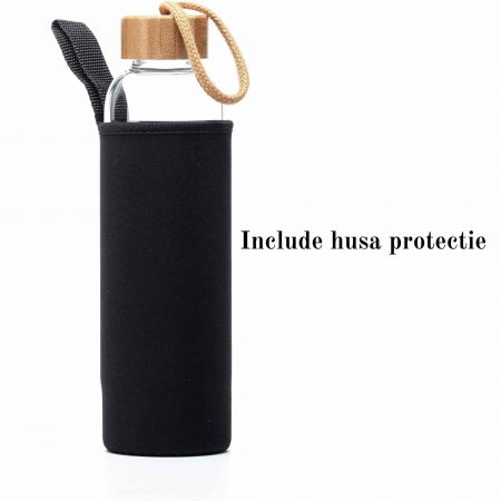 Sticla pentru apa cu varf cristal Lapis Lazuli si Bambus - Capacitate 500 ml si include husa de protectie neagra - Copie - Copie - Copie [3]