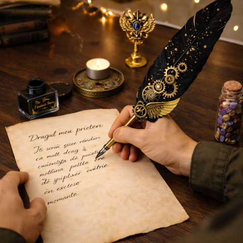 Set Stilou Pana Steampunk cu Accesorii – Caligrafie si Sigilii Cadou [5]