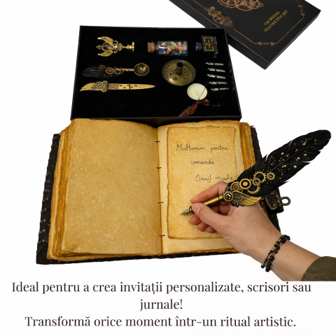 Set Stilou Pana Steampunk cu Accesorii – Caligrafie si Sigilii Cadou [1]