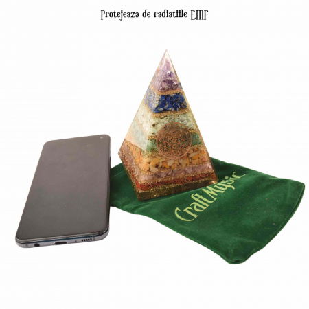 Piramida Orgonica de 11.5 cm cu 7 Pietre Naturale pentru Cele 7 Chakre si Simbolul 'Floarea Vietii' - Protectie impotriva Radiatiilor EMF si Amplificare a Energiei Pozitive [3]