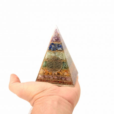 Piramida Orgonica de 11.5 cm cu 7 Pietre Naturale pentru Cele 7 Chakre si Simbolul 'Floarea Vietii' - Protectie impotriva Radiatiilor EMF si Amplificare a Energiei Pozitive [6]