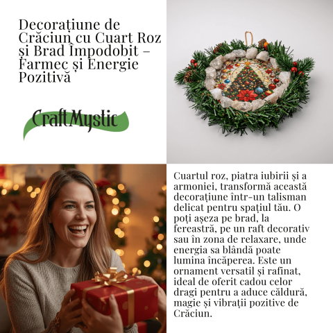 Coronita de Craciun cu Cuart Roz Brut – Armonie, Iubire si Magie Festiva [6]