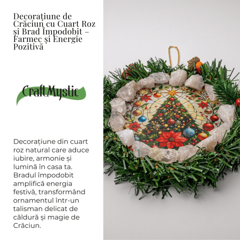 Coronita de Craciun cu Cuart Roz Brut – Armonie, Iubire si Magie Festiva [2]