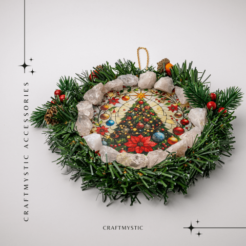 Coronita de Craciun cu Cuart Roz Brut – Armonie, Iubire si Magie Festiva [7]