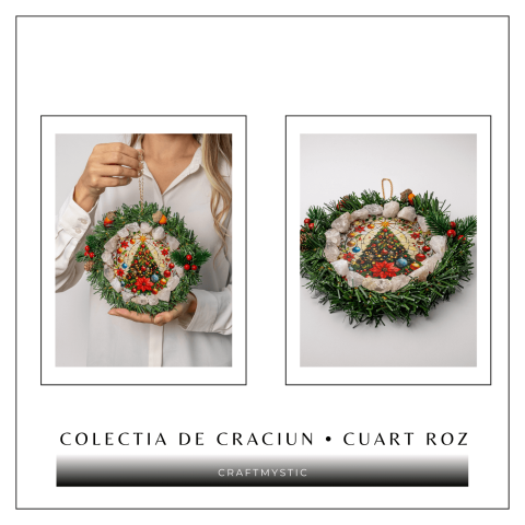 Coronita de Craciun cu Cuart Roz Brut – Armonie, Iubire si Magie Festiva [4]