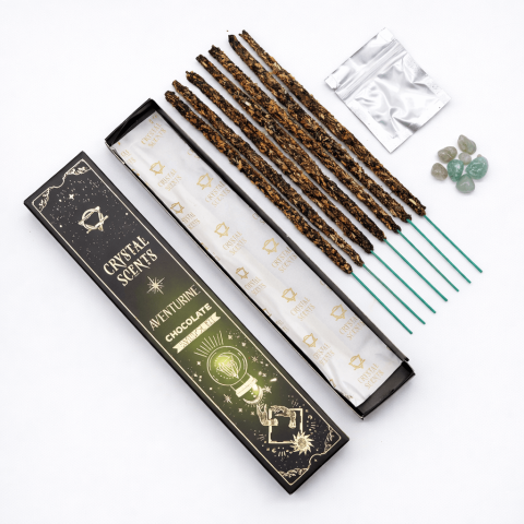 Aventurin Verde - Smudge Kit cu Aventurin Verde si Betisoare Parfumate cu Ciocolata pentru Prosperitate si Echilibru