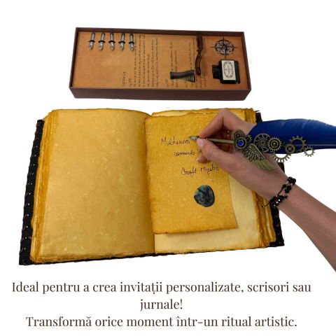 Set Stilou Pana Albastra – Cutie Cadou, 5 Penite, Cerneala si Suport [1]