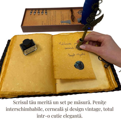 Set Stilou Pana Albastra – Cutie Cadou, 5 Penite, Cerneala si Suport [2]