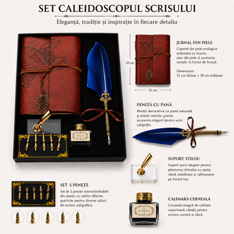 Set Stilou cu Pana Albastru si Jurnal Vintage – Inspiratie si Eleganta in Scris [2]