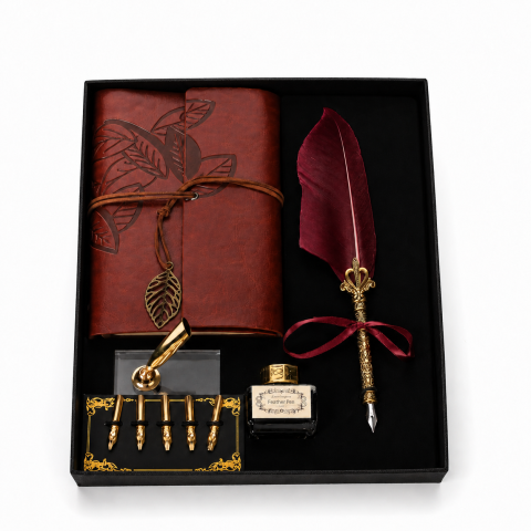 Set Stilou cu Pana Visinie si Jurnal Vintage – Eleganta Clasica pentru Scris si Cadou Special [4]