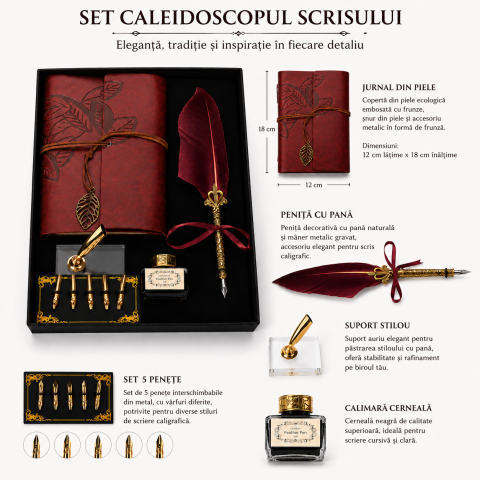 Set Stilou cu Pana Visinie si Jurnal Vintage – Eleganta Clasica pentru Scris si Cadou Special [2]