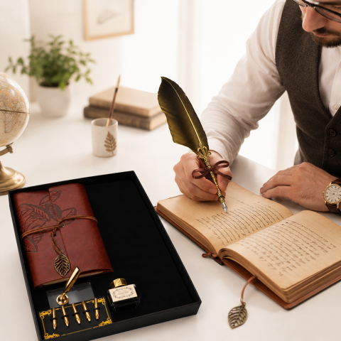 Set Stilou cu Penita si Pana in Cutie Cadou – Eleganta Vintage si Inspiratie pentru Scris [3]