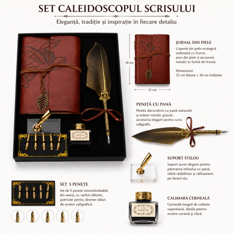 Set Stilou cu Penita si Pana in Cutie Cadou – Eleganta Vintage si Inspiratie pentru Scris [2]