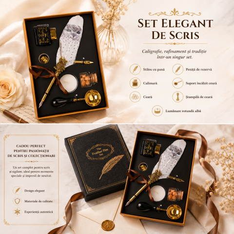 Set Stilou Pana Alba cu Bufnita Vintage – Eleganta si Inspiratie pentru Scris Artistic [2]