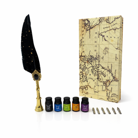 Jurnale din piele - Set pana caligrafie cu cerneala colorata  Cadou scris artistic