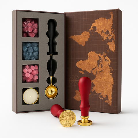 Jurnale din piele - Set Stampila Arborele Vietii – Ceara, Lingurita, Cadou Elegant