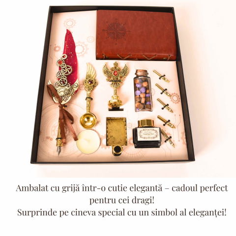 Set Stilou Pana Steampunk cu Jurnal si Sigilii | Cadou Premium [1]