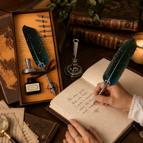 Set Stilou Pana Verde Vintage – Eleganta si Creativitate pentru Scris Artistic [1]
