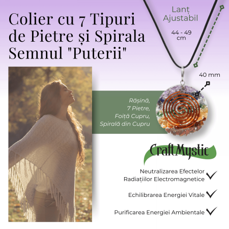 Colier Reglabil Orgonic cu Pietre pentru Cele 7 Chakre si Semnul "Puterii" Spirala [3]