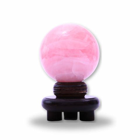 Sferă 80 mm din Cuart Roz Natural cu Suport - Promovează Iubirea și Armonia