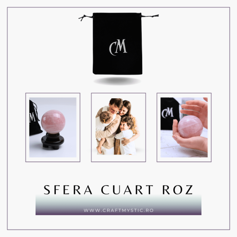 Sferă 80 mm din Cuart Roz Natural cu Suport - Promovează Iubirea și Armonia [5]
