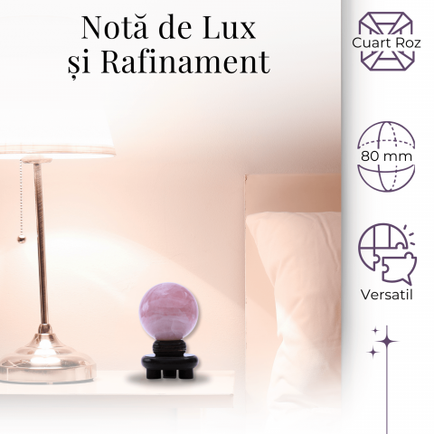 Sferă 80 mm din Cuart Roz Natural cu Suport - Promovează Iubirea și Armonia [6]