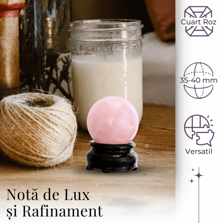 Sfera din Cuart Roz 35-40 mm cu Suport Inclus - Promoveaza Iubirea de Sine și Armonia [2]