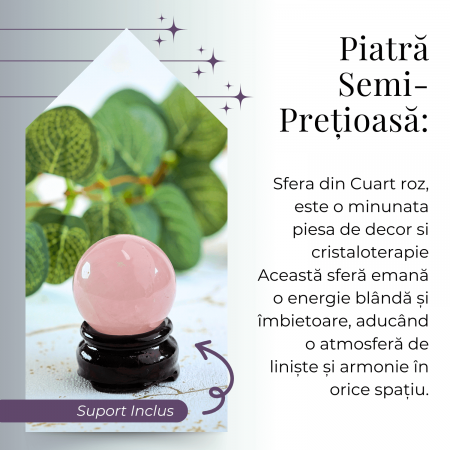Sfera din Cuart Roz 35-40 mm cu Suport Inclus - Promoveaza Iubirea de Sine și Armonia [3]