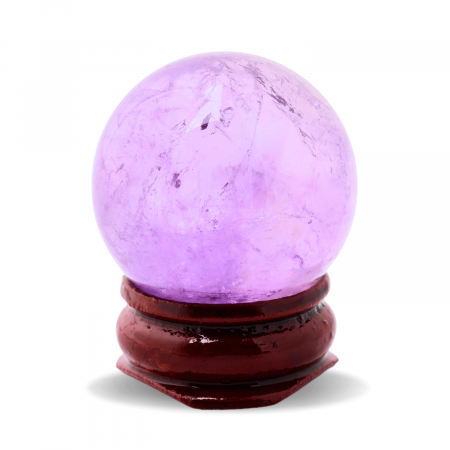 Sfera din Cuart Roz 30 mm, minge de cristal decorativa, cu suport de lemn -  Pentru decor, meditație, vindecare - Copie