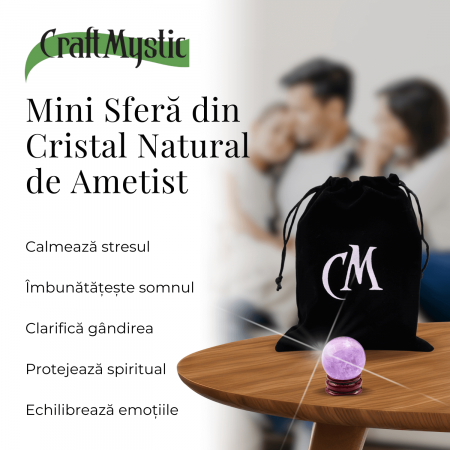 Sfera din Cuart Roz 30 mm, minge de cristal decorativa, cu suport de lemn -  Pentru decor, meditație, vindecare - Copie [2]