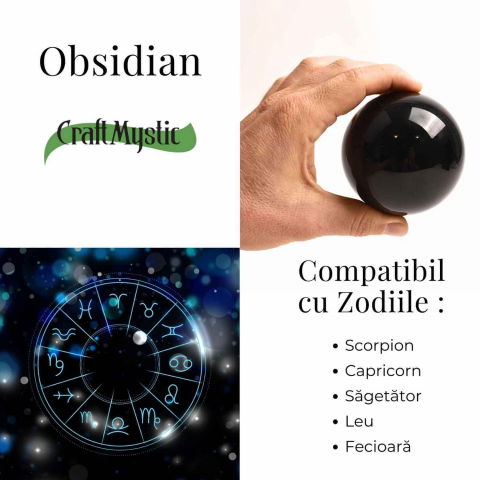 Sfera Obsidian Negru 100% Natural 80 mm cu Suport Lemn India - Protectie si Purificare Energetica [3]
