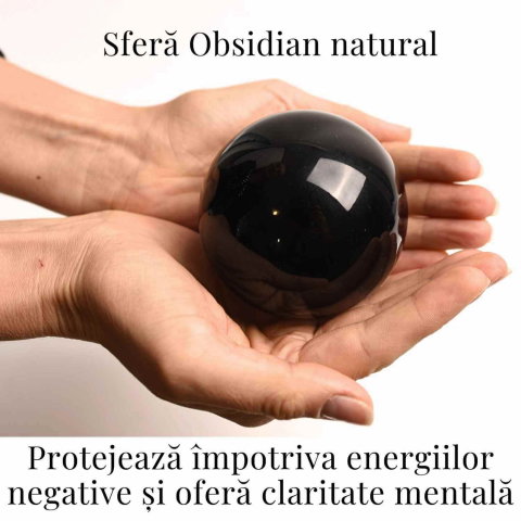 Sfera Obsidian Negru 100% Natural 80 mm cu Suport Lemn India - Protectie si Purificare Energetica [1]