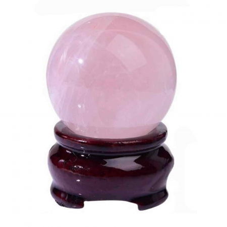 Sfera din Cuart Roz 30 mm, minge de cristal decorativa, cu suport de lemn -  Pentru decor, meditație, vindecare - Copie