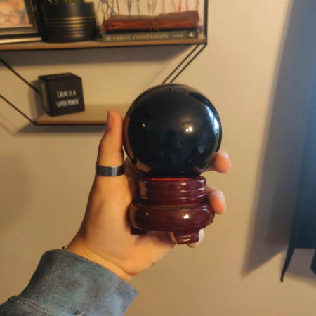Sfera obsidian negru, minge de cristal decorativa, cu suport de lemn -  Pentru decor, meditație, vindecare [2]